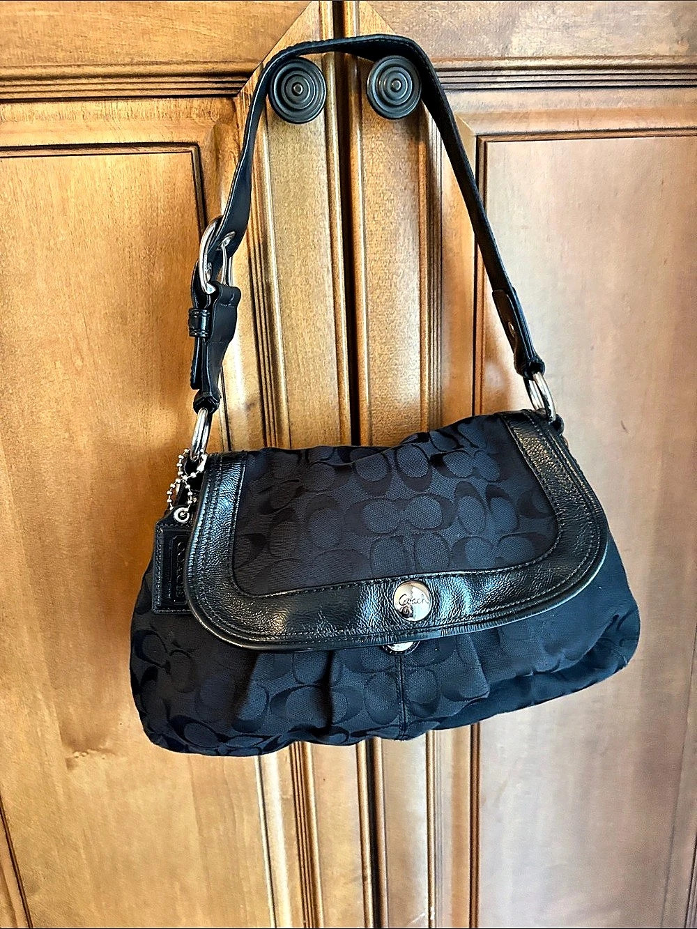 Coach Soho Signature Pleated Flap Shoulder Bag Black Signature Shoulder Bag